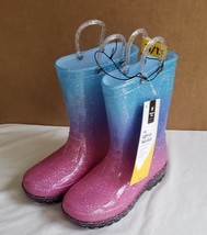 Kids Light Up Rain Boot Member’s Mark Size 11/12 Pink &amp; Blue Glitter - £15.71 GBP
