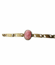 Antique Pink Cameo Bracelet Rectangle Chain Links Hook Clasp Brass Tone ... - £50.13 GBP