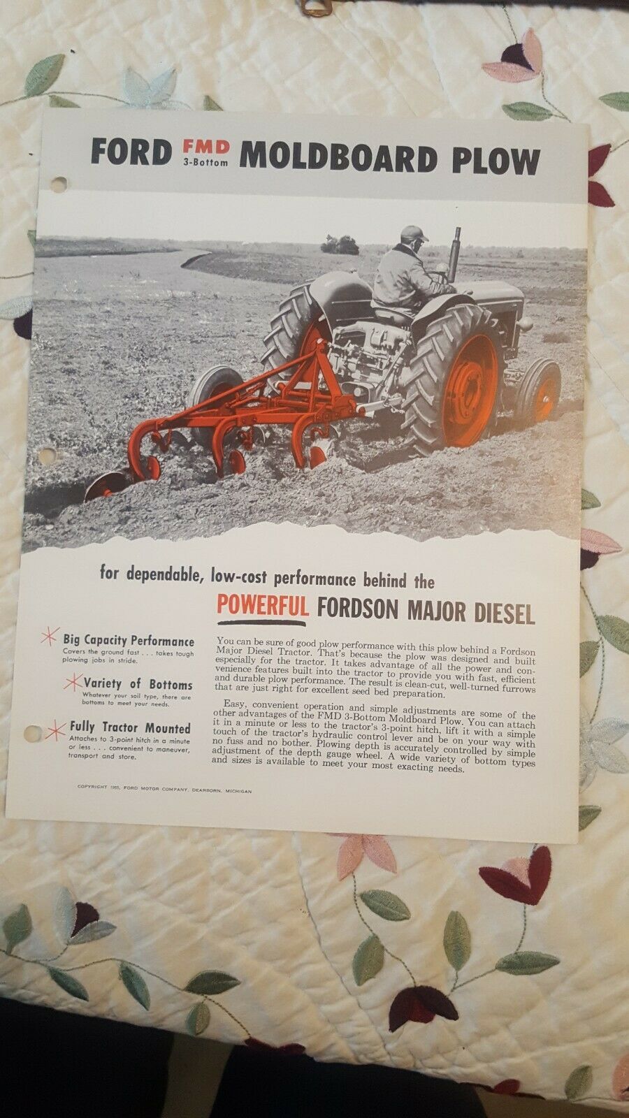Vintage Ford FMD Moldboard Plow Flyer/pamphlet. 1955 Ford Motor Company - $4.89