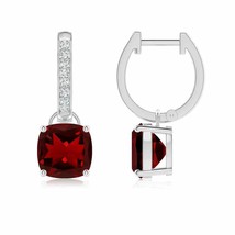 Authenticity Guarantee 
ANGARA Cushion Garnet Drop Earrings with Diamond in W... - £874.00 GBP