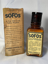 Square Vtg 8 oz Brown Glass Bottle SOFOS Laxative Medicine in Box USA Pharmacy - £55.91 GBP