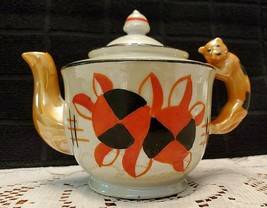 JAPANESE TEAPOT WITH CAT HANDLE 4" TALL - £21.42 GBP