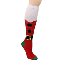 Fun Red SANTA SUIT KNEE HIGH SOCKS Mrs Claus Novelty Holiday Christmas S... - £3.71 GBP