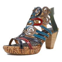 Johnature Women Sandals 2021 New Summer Genuine Leather Hook &amp; Loop Mixed Colors - £85.20 GBP