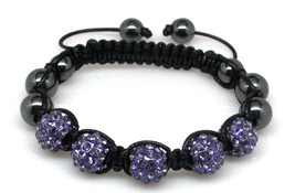 Pave Purple Crystal Beaded Disco Ball Bracelet Adjustable - £12.40 GBP