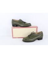 NOS Vtg 90s Streetwear Womens 7 EE Chunky Heel Leather Shoes Avocado Gre... - $2,341.13 MXN