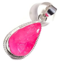 Natural Pink Druzy Pear Gemstone 925 Silver Overlay Handmade Rope Bezel Pendant - £7.95 GBP