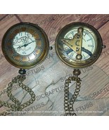 Set Of Two Antique Vintage Brass Push Button Pocket Watch - Rare Find - £31.21 GBP