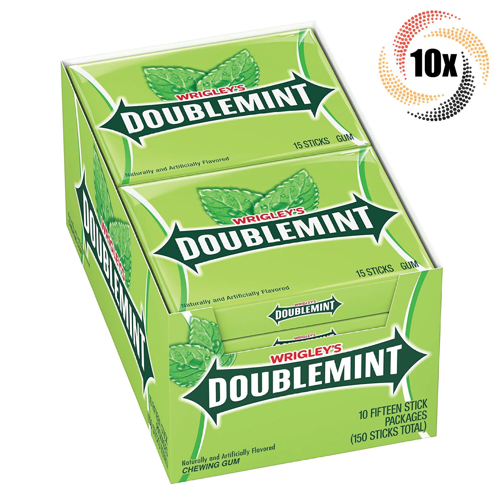 Primary image for Full Box 10x Packs Wrigley's Doublemint Slim Pack Gum | 15 Sticks Per Pack