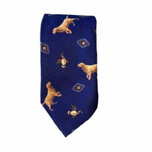 Handmade Duck Hunter Golden Retriever and Duck Tie Navy Blue 60&quot; length - £14.71 GBP