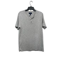 1901 Mens Basic T-Shirt Gray Heathered Henley Short Sleeve 100% Cotton S... - $18.49