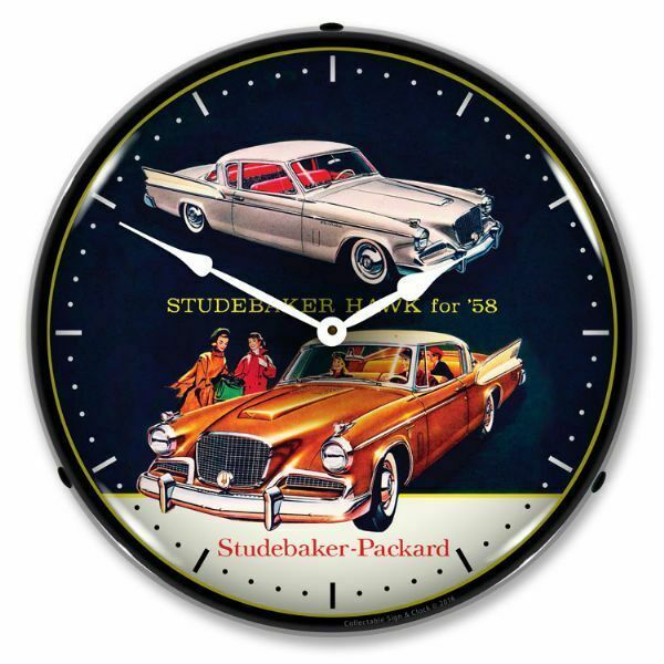 1958 Studebaker Hawk LED Clock Garage Oil Car Man Cave Lighted Nostalgic - $237.59