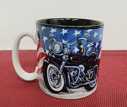 Burton + Burton Coffee Tea Mug Cup USA Patriotic Flag Motorcycles Nostalgic - $7.59