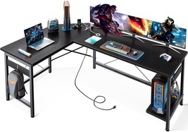Coleshome 59&quot; L Shaped Gaming Desk With Outlet, L Shaped Desk With Cpu, Black - £163.39 GBP