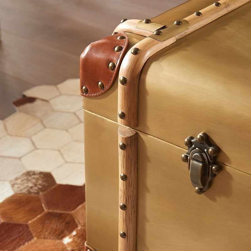interoknack Vintage Industrial Aluminum & Leather Trunk Coffee Table  Antique B Item image 7