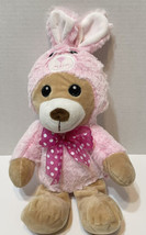 Dan Dee Happy Go Fluffy Easter Soft Plush Bear in Pink Bunny Suit 14.5&quot; Bow - £10.07 GBP