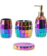 Rainbow Bathroom Accessory Set Colorful Gold Mosaic Ceramic Bathroom Acc... - $69.80