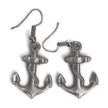 Vintage Nautical Anchor Costume Jewelry Pierced Earrings Silver Toned Light - £6.04 GBP