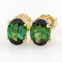 Green Tourmaline 12k Yellow Gold Oval Cut Solitaire Stud Earrings - £548.41 GBP