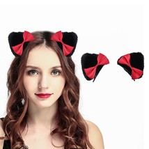 Cat Ears Hair Clips Cute Bow Hairpins Plush Furry Ears Headpieces Anime Hallowee - £19.17 GBP