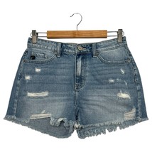 Kancan Denim Shorts Womens Medium Blue Light Wash Distressed Raw Hem Boh... - $19.79