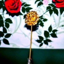 Gorgeous gold over Sterling Vintage Rose stick pin - $98.01