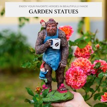  Statue 11 inch Garden Gnomes Outdoor Sasquatch Statue with Cup of Coffee - £45.50 GBP