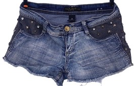 South Pole Jeans Shorts Women&#39;s Size 3  Denim Blue Jeweled Studded Biker... - £13.97 GBP