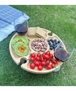 Bamboo Round Serving Tray - Portable Wineglass Stand Charcuterie Board Sack - £14.69 GBP
