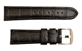 24mm croco-grain Leather  Watch Band BLACK padded strap silver tone buckle - £15.94 GBP