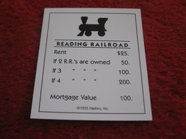 2004 Monopoly Board Game Piece: Reading Railroad Title Deed - £0.79 GBP