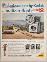 1961 Print Ad Kodak Brownie Starmite Midget Cameras Couple in Convertible  - $17.65