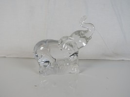 Vintage Clear Lead Crystal Elephant Trunk UP Standing on Frosted Grass - $16.07
