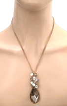 Classic Golden Chain Gray Crystal Neutral Colors Beads Everyday Pendant Necklace - £9.78 GBP