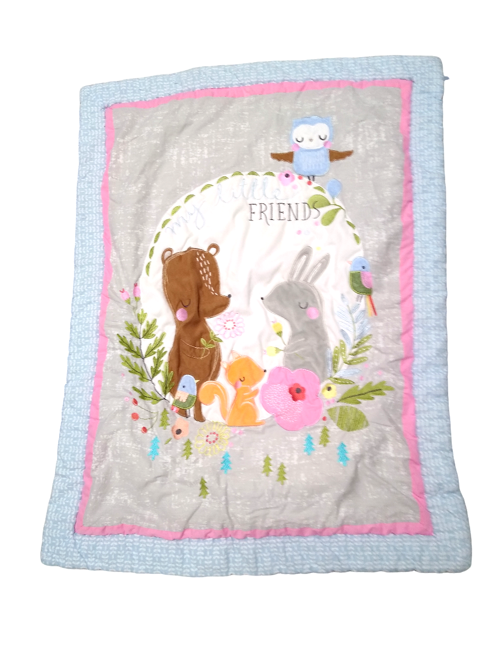 Trend Lab Baby Crib Quilt Comforter MY LITTLE FRIENDS with Cute Animals - $11.88