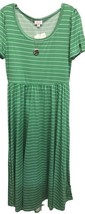 NWT LuLaRoe Medium Green &amp; White Striped Empire Waist Riley Long Maxi Dress - $37.61