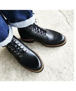 New Handmade Men&#39;s Black Cowhide Leather Lace up Ankle High Boots for Men - $148.49