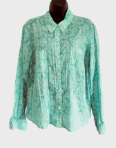 Crazy Horse Liz Claiborne Shirt Paisley Floral Mint Green Long Sleeve Size XL - £17.12 GBP