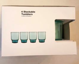 NEW The Cellar Drinking Glass LOT of 4 Stackable Turquoise Blue Tumblers Macy&#39;s - £19.30 GBP