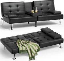 Jummico Faux Leather Futon Sofa Bed Futon Couch With, Pu Leather, Black - $194.99