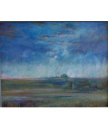 L Cahill Sunrise Under Blue Acrylic Painting Prairie Ranch Fog Clouds Fe... - $307.73 CAD