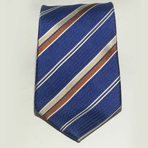 Tasso Elba Men Dress Silk Neck Tie Blue Brown Stripes 61&quot; long 3.5&quot; wide  - £15.46 GBP