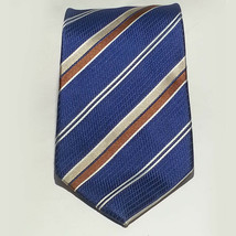 Tasso Elba Men Dress Silk Neck Tie Blue Brown Stripes 61&quot; long 3.5&quot; wide  - £15.44 GBP