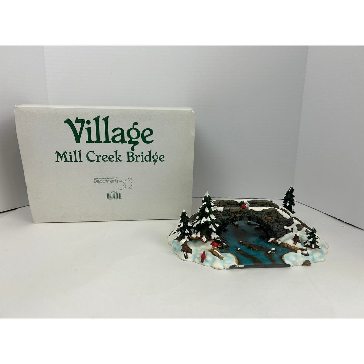 Department 56 Village Mill Creek Bridge 52635 snow stream cardinals box - $24.99