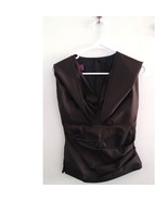 Talbot Runhof Silk Blend Pleated V-Neck Sleeveless Top Brown Size 8 - $205.15 CAD