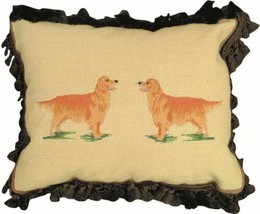 Throw Pillow Needlepoint Golden Retriever Dog 16x20 20x16 Green Yellow Cotton - £282.50 GBP