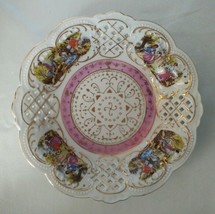 Antique COURTING COUPLE Pink/Gold Reticulated Porcelain Bowl (6.25&quot; diam... - £9.13 GBP