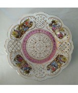 Antique COURTING COUPLE Pink/Gold Reticulated Porcelain Bowl (6.25&quot; diam... - $11.66