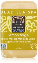 One With Nature Lemon Sage Dead Sea Mineral Soap, 7 Ounce Bar - £7.63 GBP