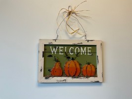 Wood Pumpkin Welcome Sign Handcrafts Door Decor Rustic Hanging Welcome Wall Sign - £32.14 GBP
